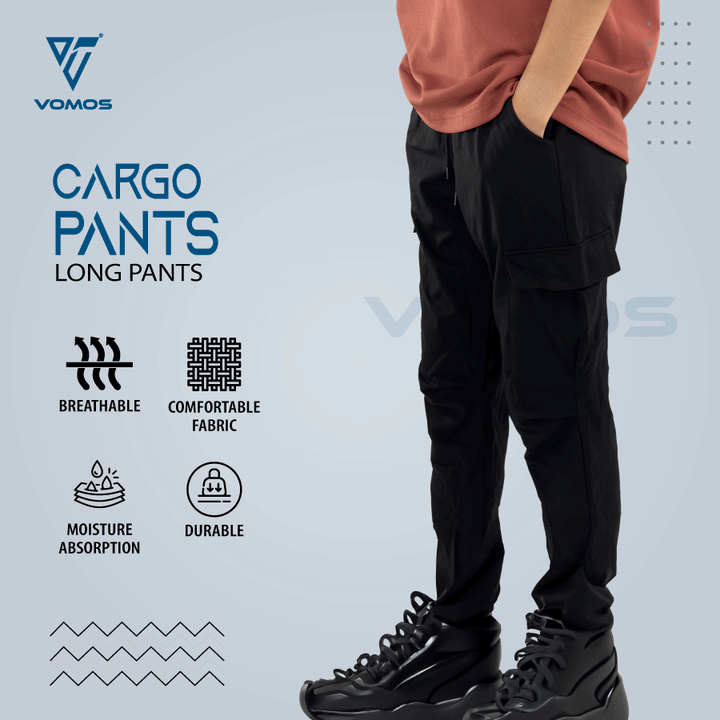 Vomos Cargo Pants Unisex Cutting Straight Cut Regular Fit (Unisex) Vomos® Asia BLACK S 