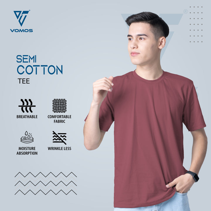 VOMOS Semi Cotton Premium Men Basic Crew Neck Tee Vomos® Asia HAWTHORN ROSE XS 