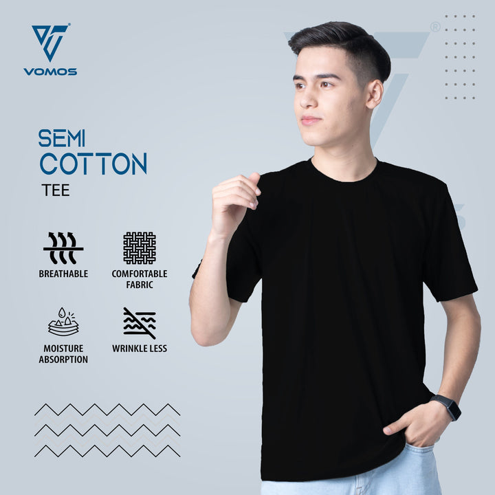 VOMOS Semi Cotton Premium Men Basic Crew Neck Tee Vomos® Asia BLACK XS 