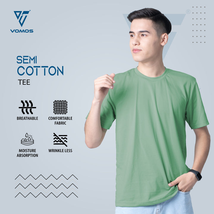 VOMOS Semi Cotton Premium Men Basic Crew Neck Tee Vomos® Asia GRANITE GREEN XS 