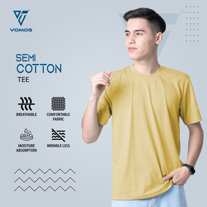 VOMOS Semi Cotton Premium Men Basic Crew Neck Tee Vomos® Asia XS YELLOW 
