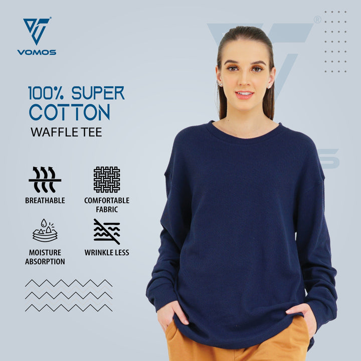 Very Comfortable Long Sleeve Waffle Tee (Women) Vomos® Asia NAVY BLUE XS 