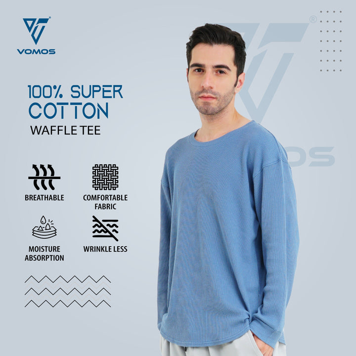 Very Comfortable Long Sleeve Waffle Tee (Men) Vomos® Asia SKY BLUE XS 
