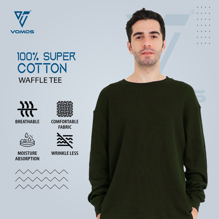 Very Comfortable Long Sleeve Waffle Tee (Men) Vomos® Asia OLIVE GREEN XS 