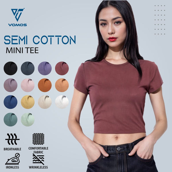 VOMOS Mini Semi Cotton Premium Women Basic Crew Neck Tee Vomos® Asia 