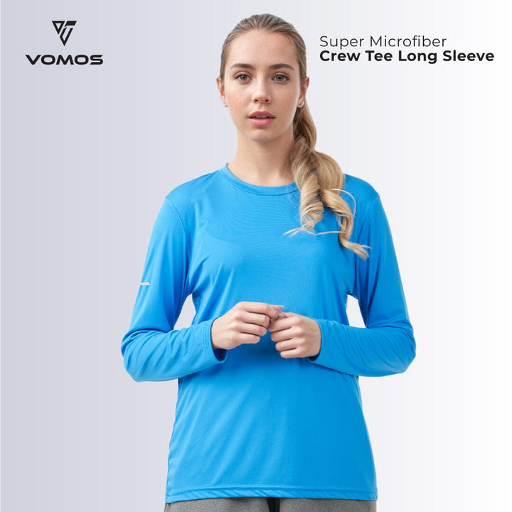 100% Supermicro Long Sleeve Crew Tee (Women) Vomos® Asia XS BLUE 