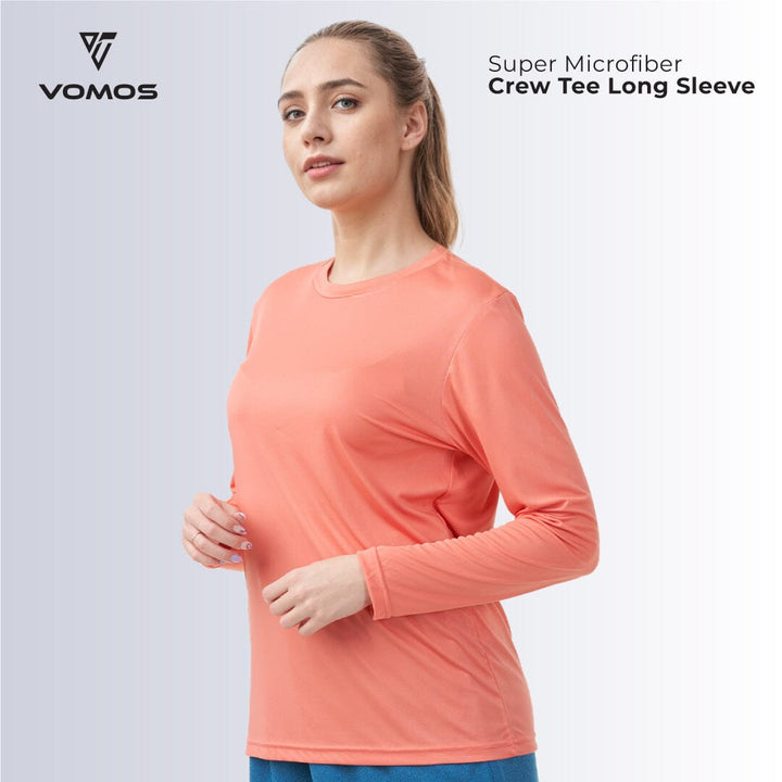 100% Supermicro Long Sleeve Crew Tee (Women) Vomos® Asia XS CORAL 