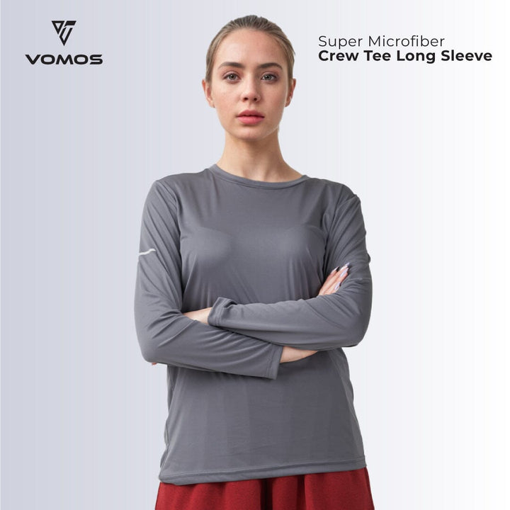 100% Supermicro Long Sleeve Crew Tee (Women) Vomos® Asia XS GREY 