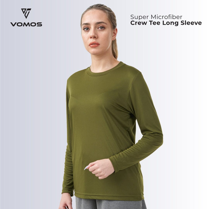 100% Supermicro Long Sleeve Crew Tee (Women) Vomos® Asia XS OLIVE GREEN 