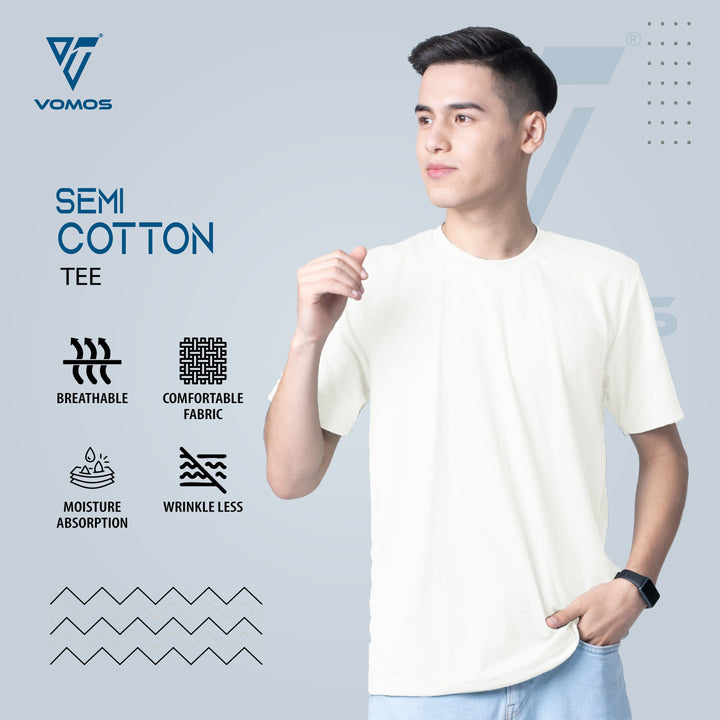 VOMOS Semi Cotton Premium Men Basic Crew Neck Tee Vomos® Asia WHITE SAND XS 