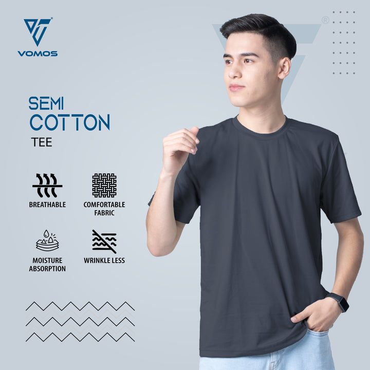 VOMOS Semi Cotton Premium Men Basic Crew Neck Tee Vomos® Asia DARK GREY XS 