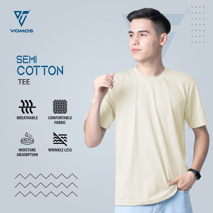 VOMOS Semi Cotton Premium Men Basic Crew Neck Tee Vomos® Asia XS CREAM 