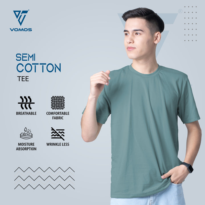 VOMOS Semi Cotton Premium Men Basic Crew Neck Tee Vomos® Asia XS LIGHT BLUE 