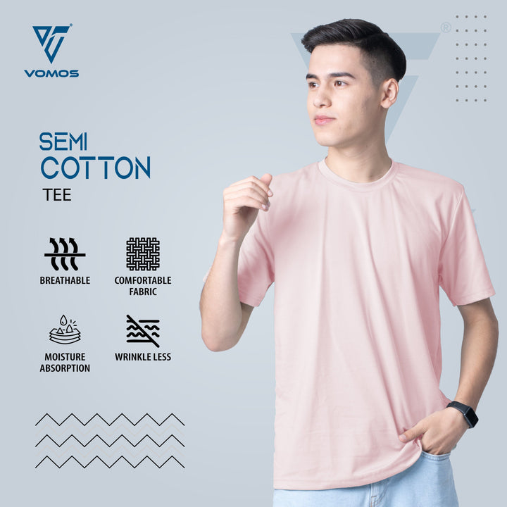 VOMOS Semi Cotton Premium Men Basic Crew Neck Tee Vomos® Asia XS LIGHT PINK 