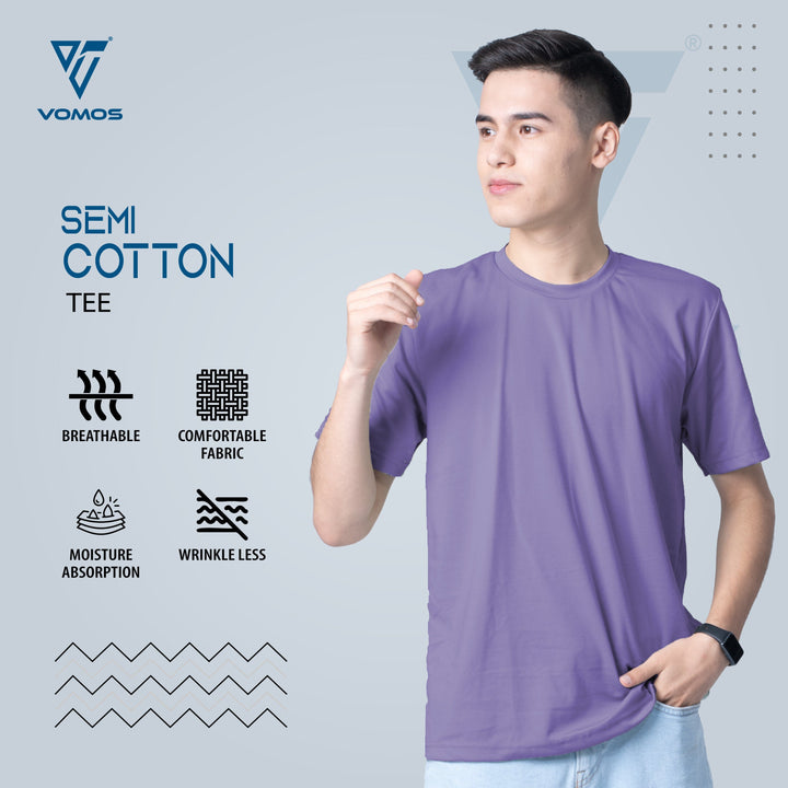 VOMOS Semi Cotton Premium Men Basic Crew Neck Tee Vomos® Asia XS PURPLE 