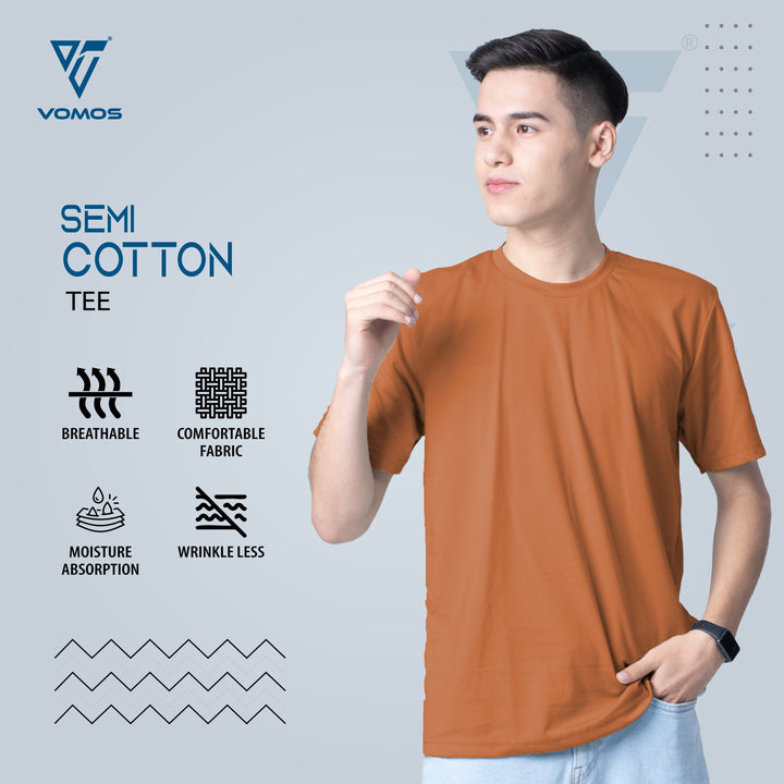 VOMOS Semi Cotton Premium Men Basic Crew Neck Tee Vomos® Asia XS ORANGE 