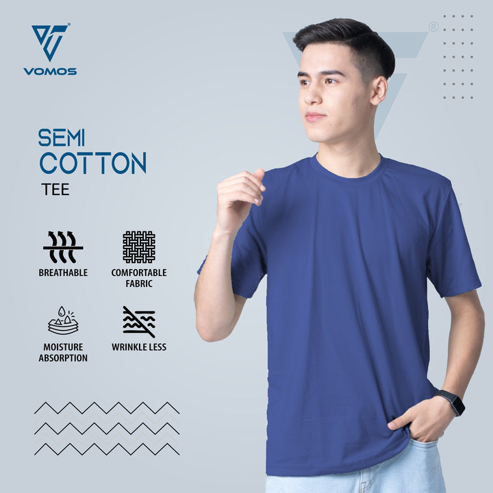 VOMOS Semi Cotton Premium Men Basic Crew Neck Tee Vomos® Asia XS BLUE 