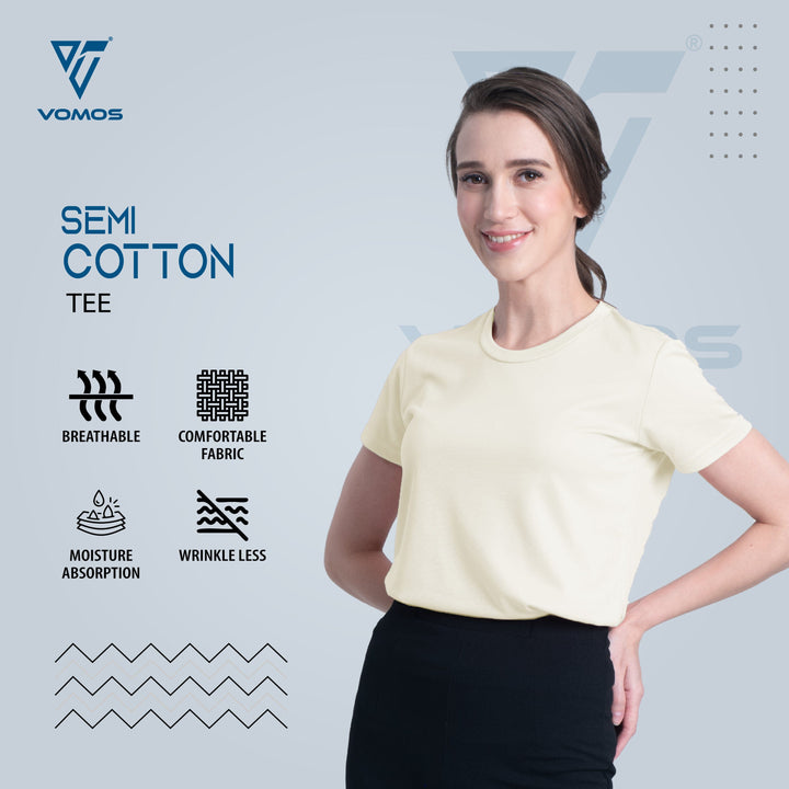 VOMOS Semi Cotton Premium Women Basic Crew Neck Tee Vomos® Asia CREAM XS 