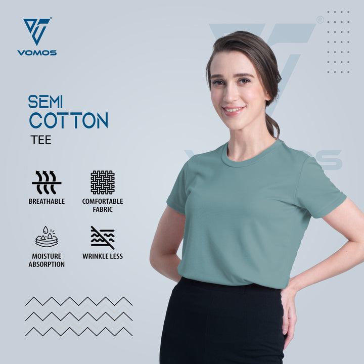 VOMOS Semi Cotton Premium Women Basic Crew Neck Tee Vomos® Asia LIGHT BLUE XS 