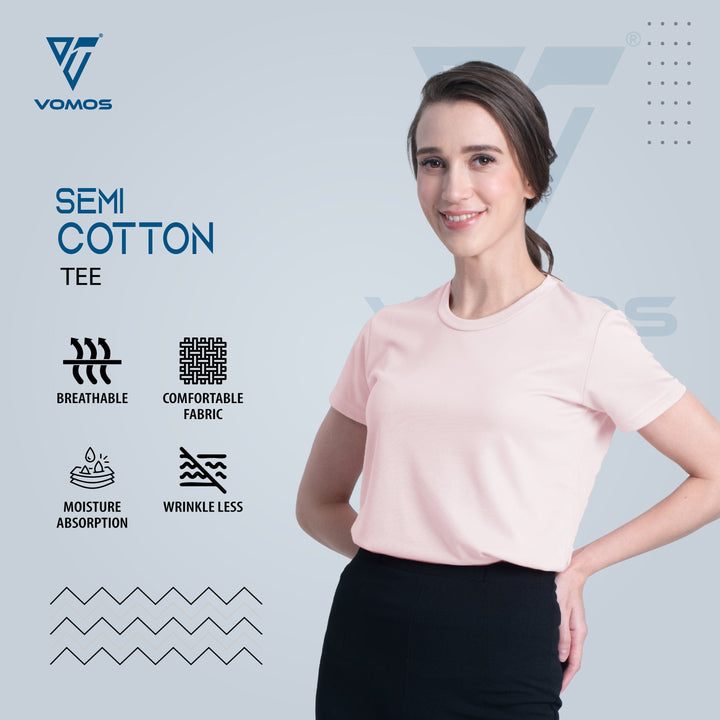 VOMOS Semi Cotton Premium Women Basic Crew Neck Tee Vomos® Asia LIGHT PINK XS 