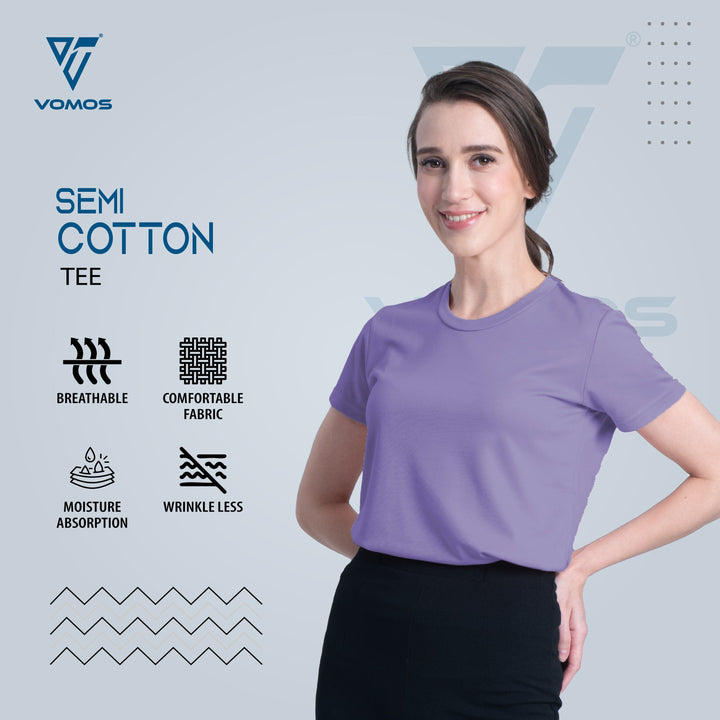 VOMOS Semi Cotton Premium Women Basic Crew Neck Tee Vomos® Asia PURPLE XS 