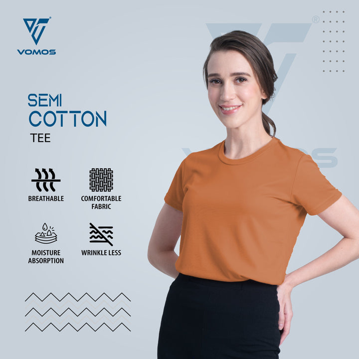 VOMOS Semi Cotton Premium Women Basic Crew Neck Tee Vomos® Asia ORANGE XS 