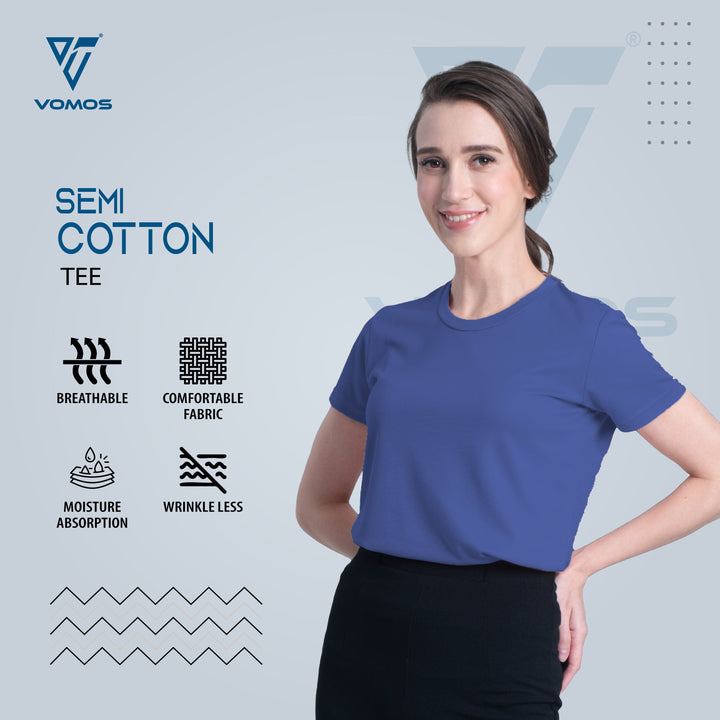 VOMOS Semi Cotton Premium Women Basic Crew Neck Tee Vomos® Asia BLUE XS 