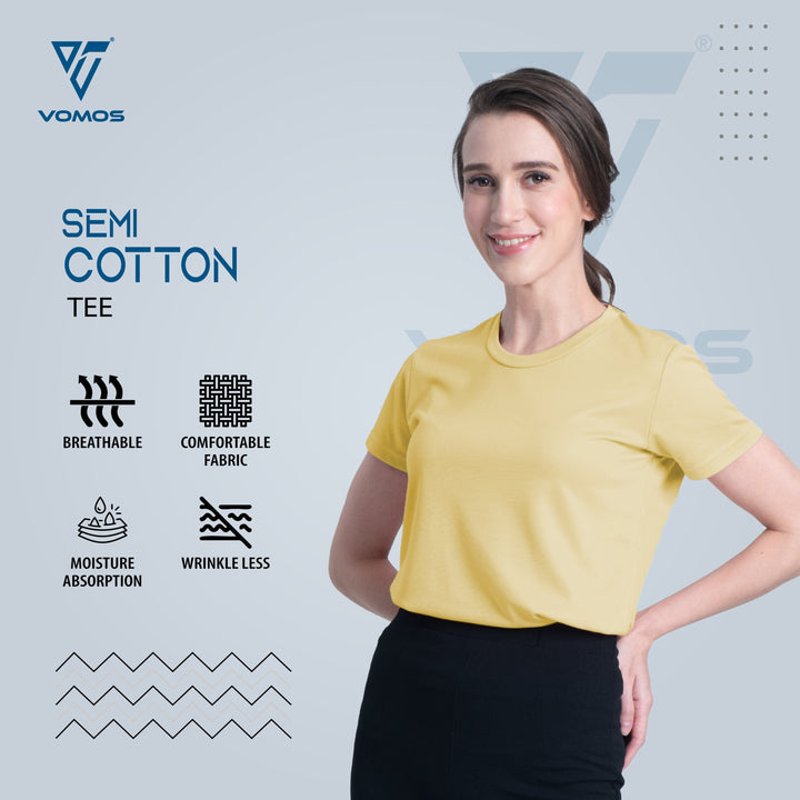 VOMOS Semi Cotton Premium Women Basic Crew Neck Tee Vomos® Asia YELLOW XS 