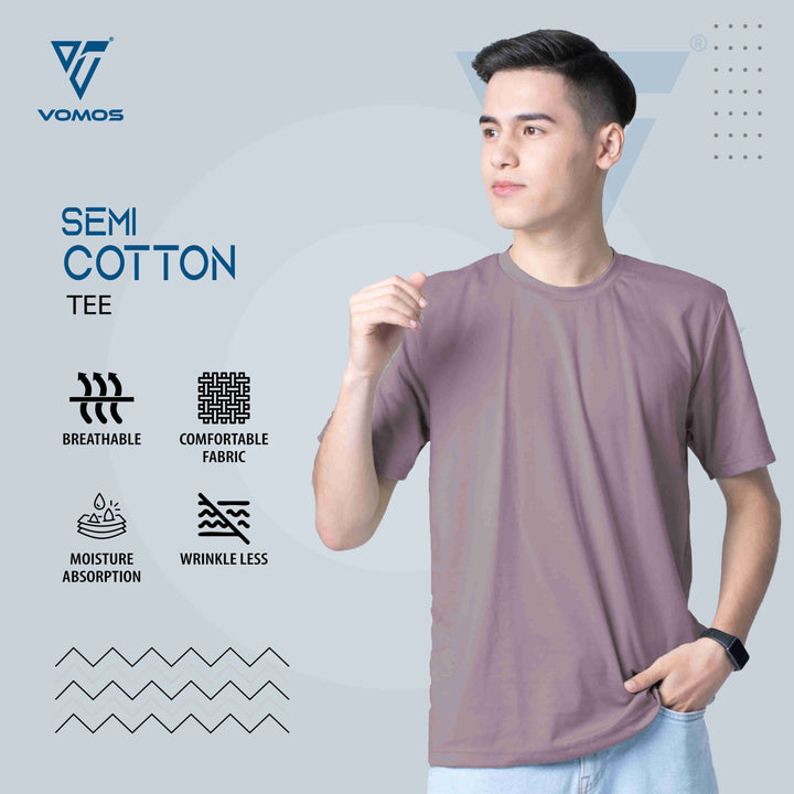 VOMOS Semi Cotton Premium Men Basic Crew Neck Tee Vomos® Asia XS DUSTY PINK 