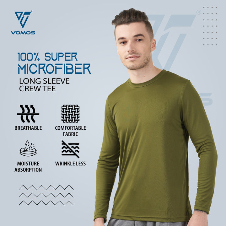 100% Supermicro Long Sleeve Crew Tee (Men) Vomos® Asia XS OLIVE GREEN 