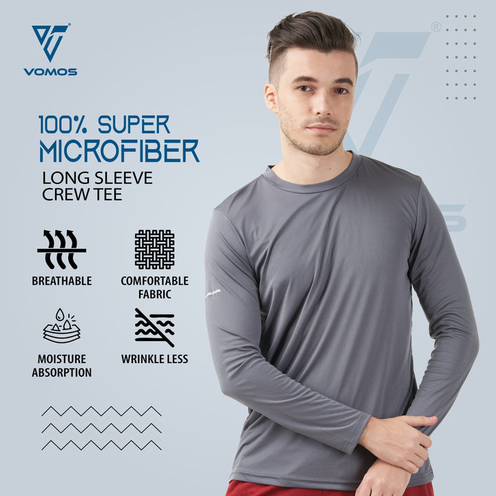 100% Supermicro Long Sleeve Crew Tee (Men) Vomos® Asia XS GREY 