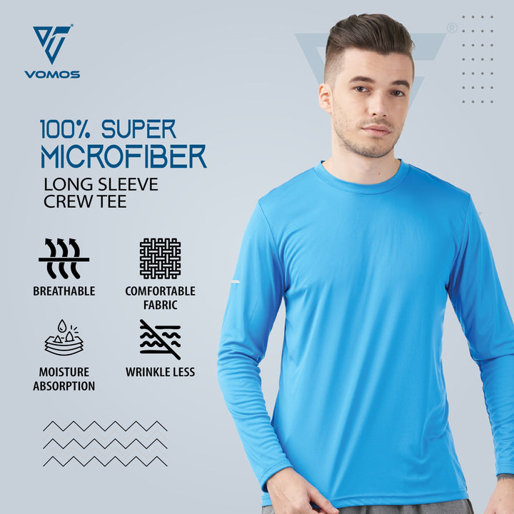 100% Supermicro Long Sleeve Crew Tee (Men) Vomos® Asia XS BLUE 