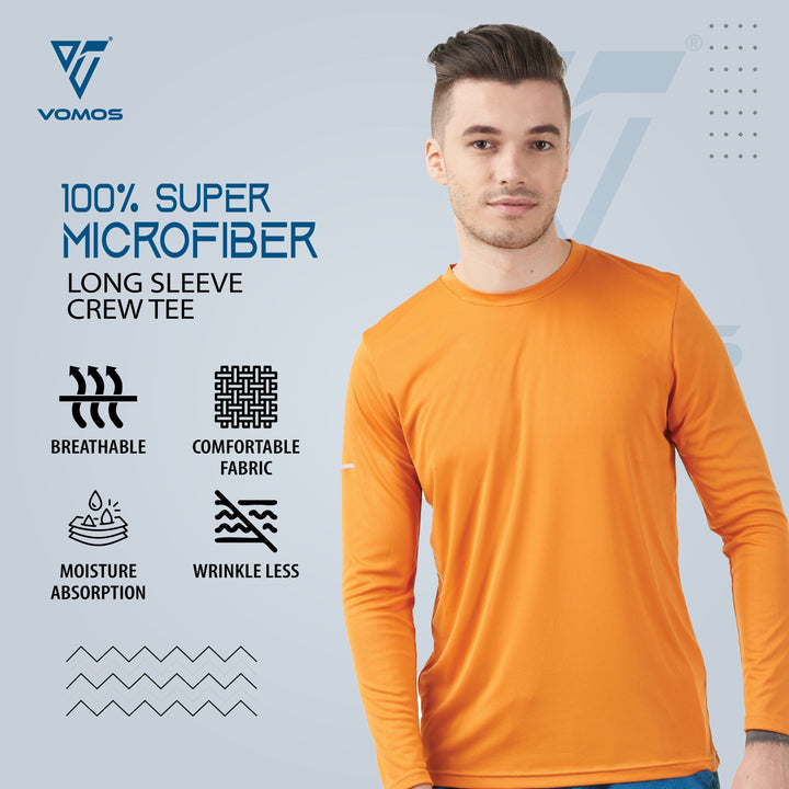 100% Supermicro Long Sleeve Crew Tee (Men) Vomos® Asia XS ORANGE 