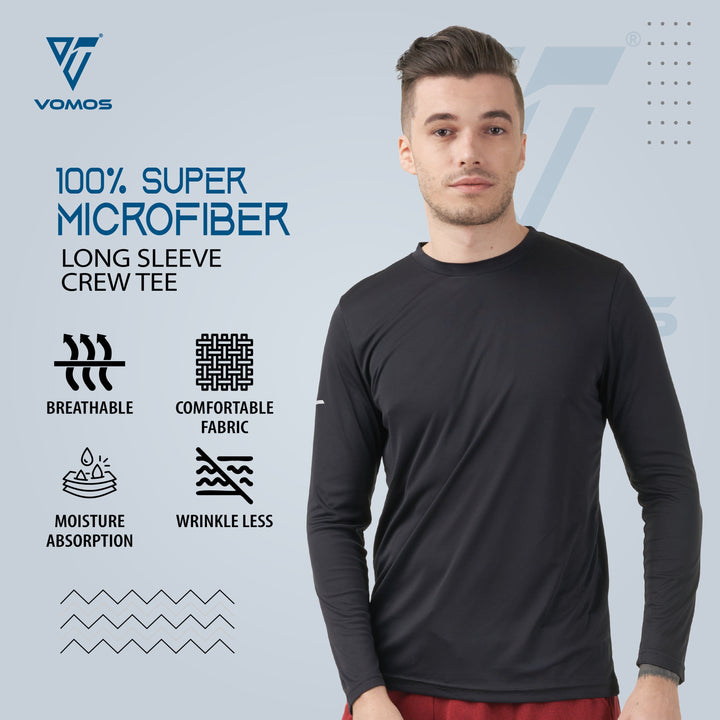 100% Supermicro Long Sleeve Crew Tee (Men) Vomos® Asia XS BLACK 