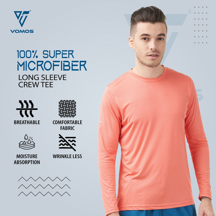 100% Supermicro Long Sleeve Crew Tee (Men) Vomos® Asia XS CORAL 