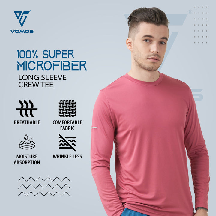 100% Supermicro Long Sleeve Crew Tee (Men) Vomos® Asia XS HIBISCUS RED 
