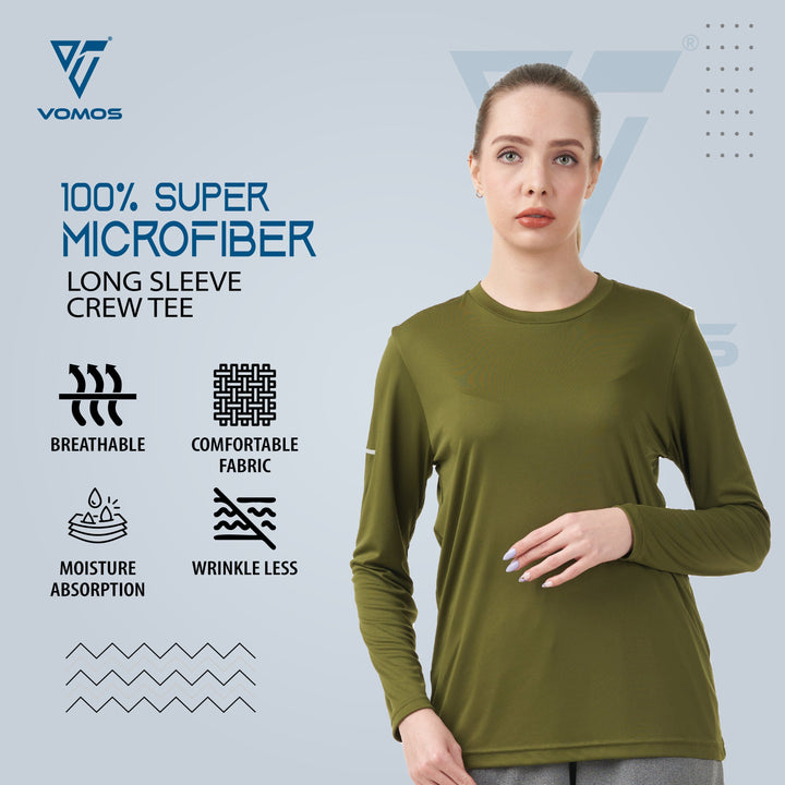 100% Supermicro Long Sleeve Crew Tee (Women) Vomos® Asia XS OLIVE GREEN 
