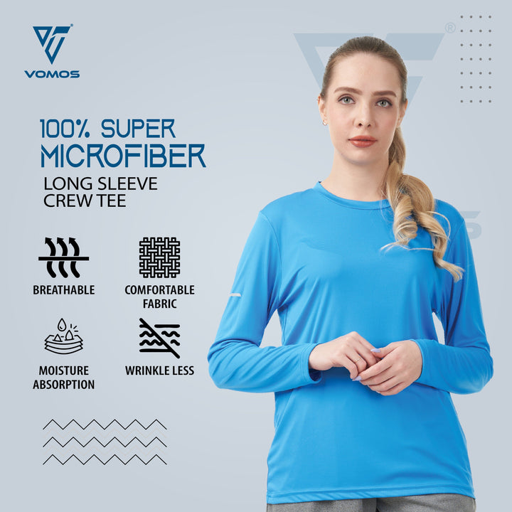 100% Supermicro Long Sleeve Crew Tee (Women) Vomos® Asia XS BLUE 