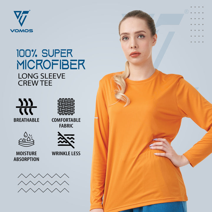 100% Supermicro Long Sleeve Crew Tee (Women) Vomos® Asia XS ORANGE 