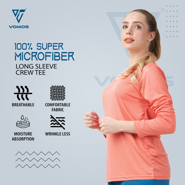 100% Supermicro Long Sleeve Crew Tee (Women) Vomos® Asia XS CORAL 
