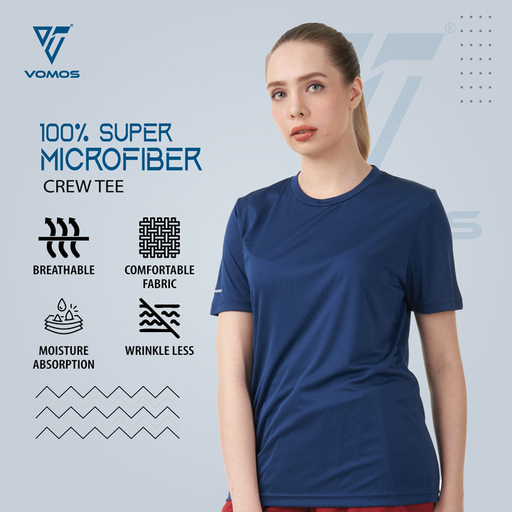 100% Supermicro Crew Tee (Women) Vomos® Asia XS NAVY BLUE 