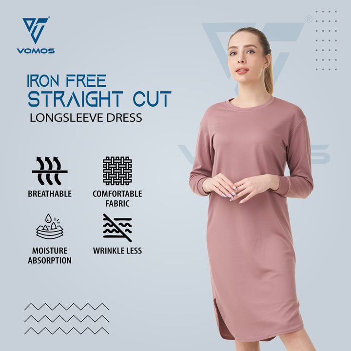 Iron Free Long Sleeve Dress Vomos® Asia S LIGHT MULBERRY 