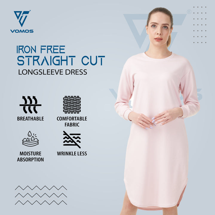 Iron Free Long Sleeve Dress Vomos® Asia S SWEET PINK 
