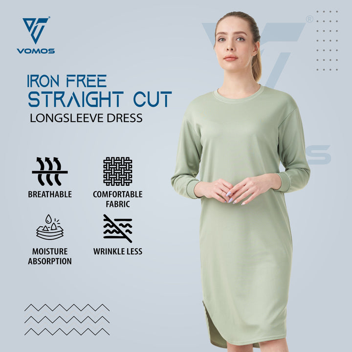 Iron Free Long Sleeve Dress Vomos® Asia S AVOCADO GREEN 