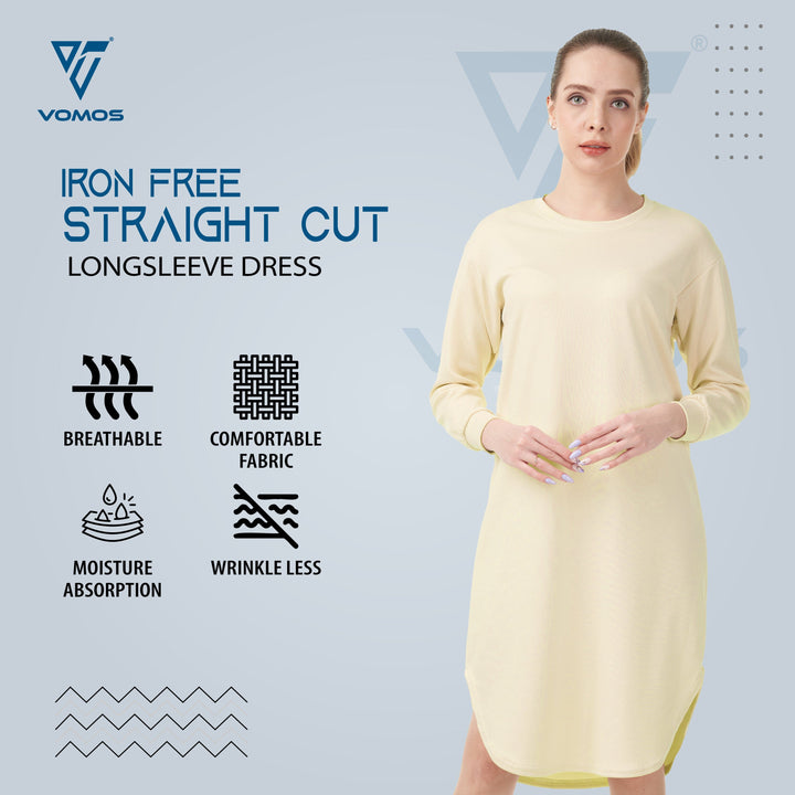 Iron Free Long Sleeve Dress Vomos® Asia S LIME YELLOW 