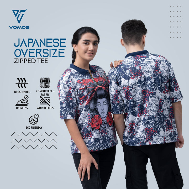 VOMOS Vroom Series Polyester Japanese Graphic Design Zip T shirt Vomos® Asia 002 S 