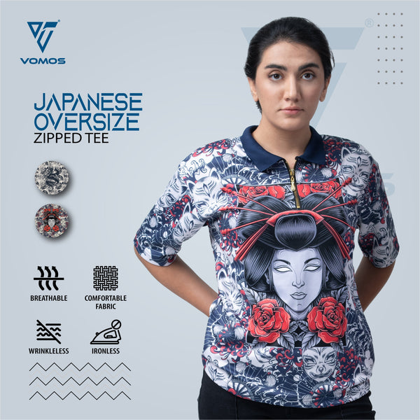 VOMOS Vroom Series Polyester Japanese Graphic Design Zip T shirt (WOMAN) Vomos® Asia 