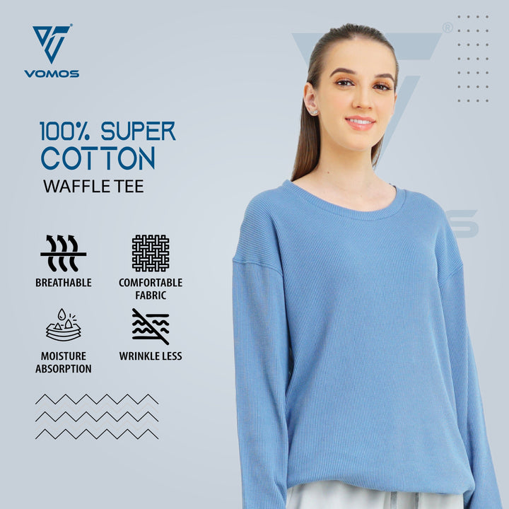 Very Comfortable Long Sleeve Waffle Tee (Women) Vomos® Asia SKY BLUE XS 