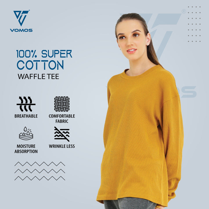 Very Comfortable Long Sleeve Waffle Tee (Women) Vomos® Asia BROWN XS 