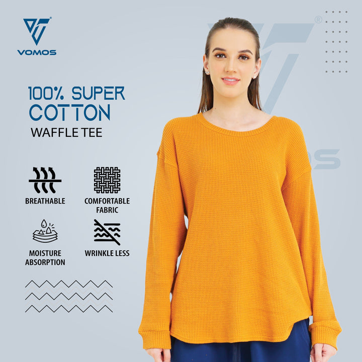 Very Comfortable Long Sleeve Waffle Tee (Women) Vomos® Asia MUSTANG XS 